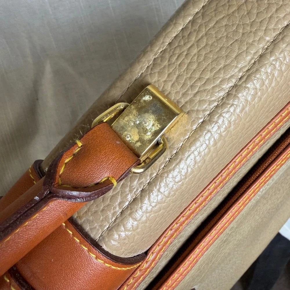 Dooney & Bourke All Weather Leather Briefcase Messenger Bag Taupe Tan Vintage
